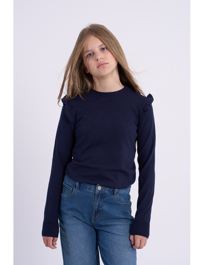 Fine knitted sweater, ruffled shoulders