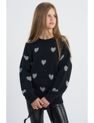 Knitted sweater with hearts