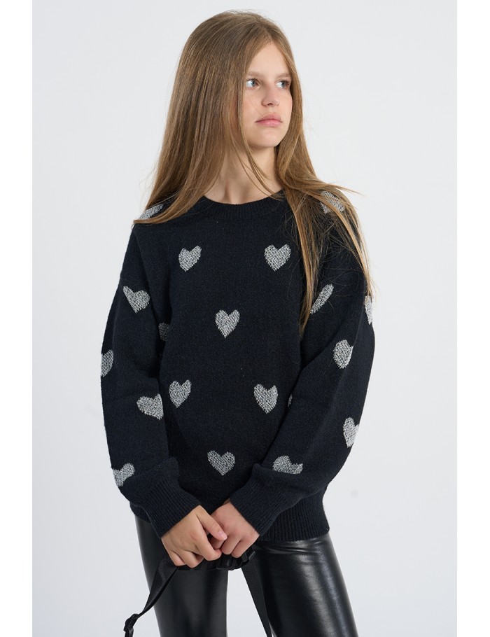 Knitted sweater with hearts