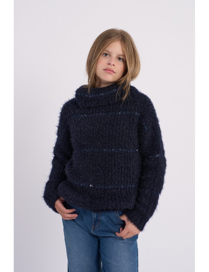 Striped turtleneck sweater in sequins