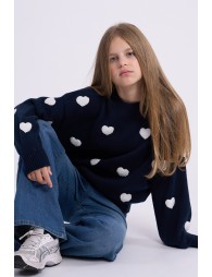 Knitted sweater, textured heart pattern