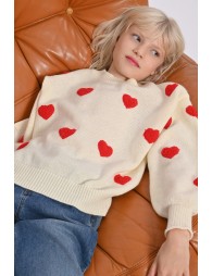 Knitted sweater, textured heart pattern