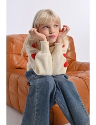Knitted sweater, textured heart pattern