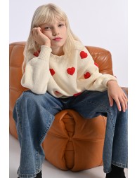 Knitted sweater, textured heart pattern
