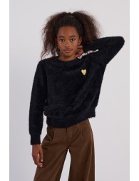Fluffy sweater with embroidered heart