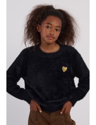 Fluffy sweater with embroidered heart