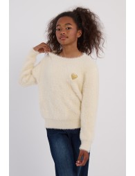 Fluffy sweater with embroidered heart