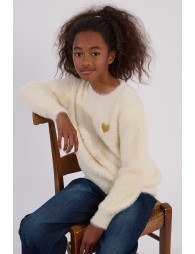 Fluffy sweater with embroidered heart