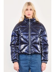 Quilted and iridescent down jacket