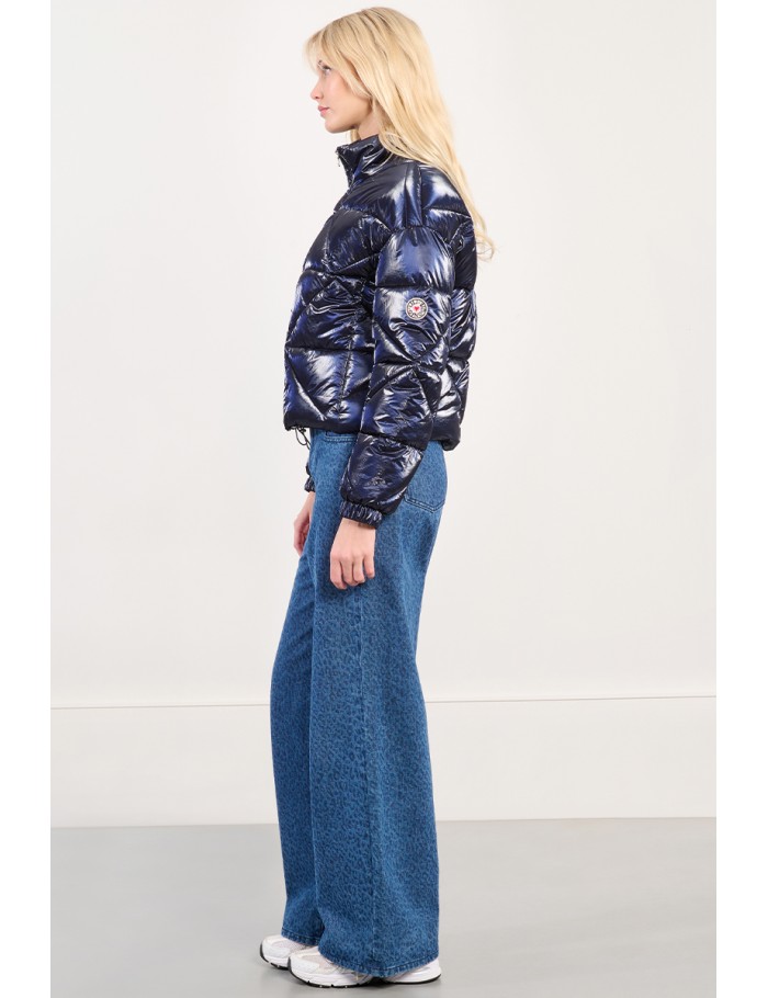 Quilted and iridescent down jacket