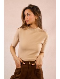 Pull côtelé à manches courtes
