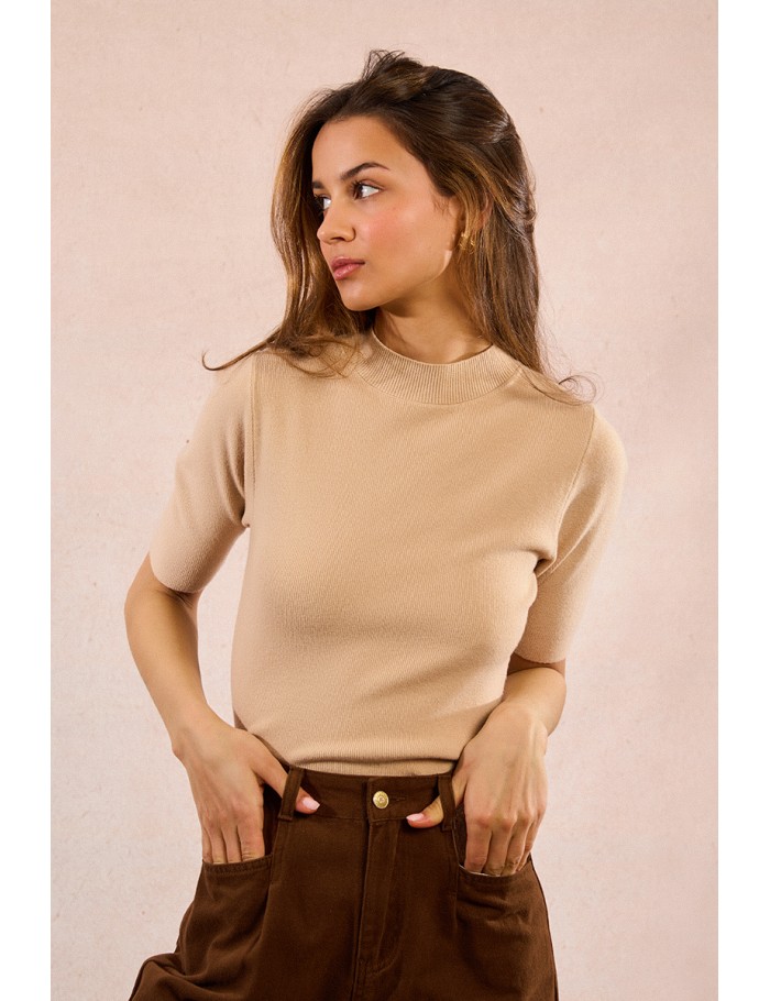 Pull côtelé à manches courtes