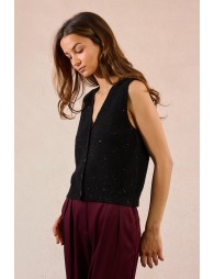 Gilet sans manches en maille parsemée de sequins