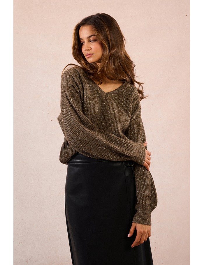 Pull col V à sequins