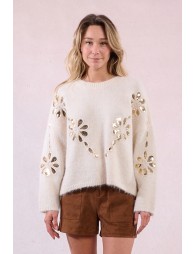 Pull en maille et fleurs sequins