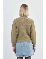 Cable knit sweater with high collar
