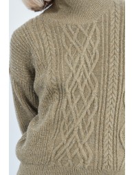 Cable knit sweater with high collar