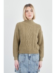 Cable knit sweater with high collar