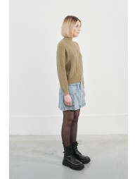 Cable knit sweater with high collar