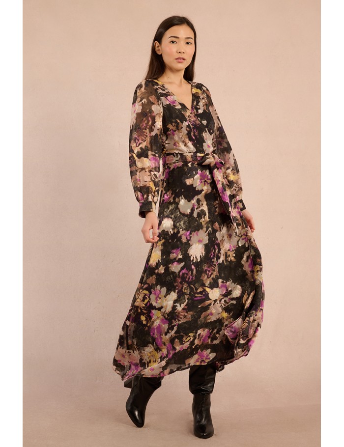 Robe longue portefeuille en semi-transparence