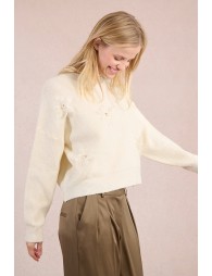 Pull en maille, fleurs fantaisies