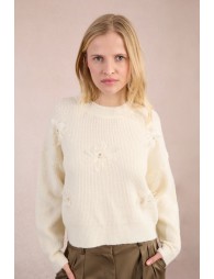 Pull en maille, fleurs fantaisies