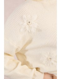 Pull en maille, fleurs fantaisies