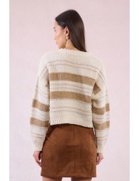 Pull crop en maille rayée