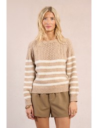 Pull rayé en maille, buste ajouré