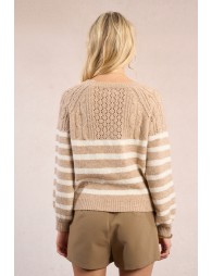 Pull rayé en maille, buste ajouré