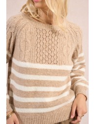 Pull rayé en maille, buste ajouré