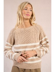 Pull rayé en maille, buste ajouré