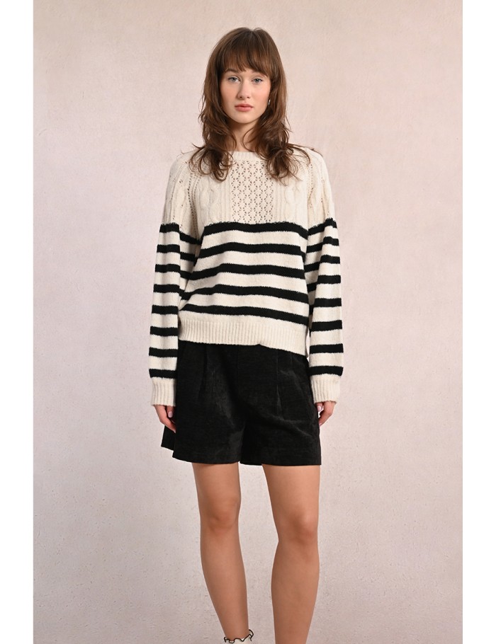 Pull rayé en maille, buste ajouré