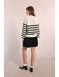 Pull rayé en maille, buste ajouré