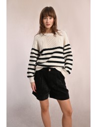 Pull rayé en maille, buste ajouré