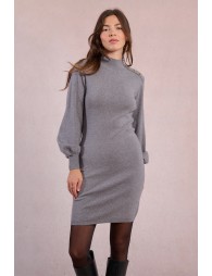 Knitted sweater dress with balloon sleeves