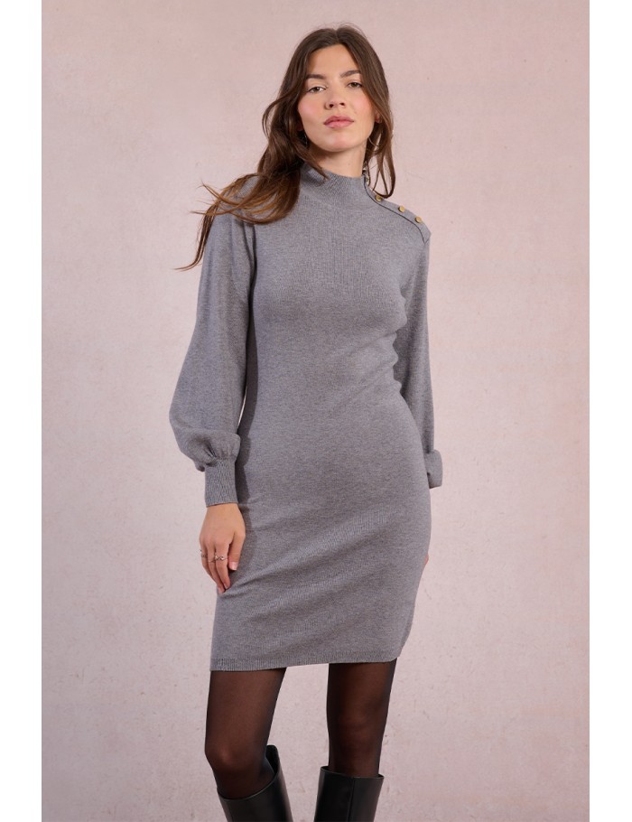 Knitted sweater dress with balloon sleeves