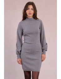 Knitted sweater dress with balloon sleeves