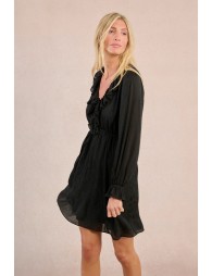 Robe courte, encolure volantée