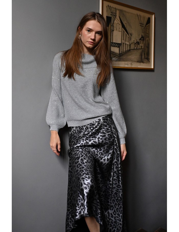 Falda larga satinada con estampado