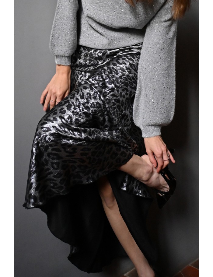 Longue jupe satinée, imprimé léopard - Molly Bracken E-Shop