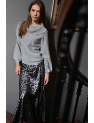 Long satin skirt, leopard print