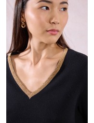 Sweater with iridescent collar trim