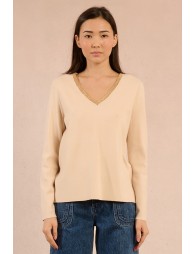 Sweater with iridescent collar trim