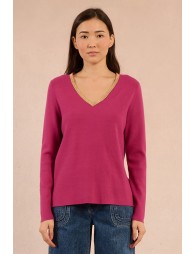 Sweater with iridescent collar trim