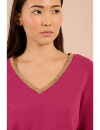 Sweater with iridescent collar trim