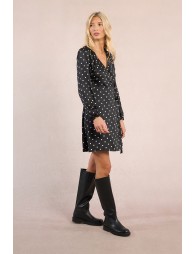 Robe courte, portefeuille à pois