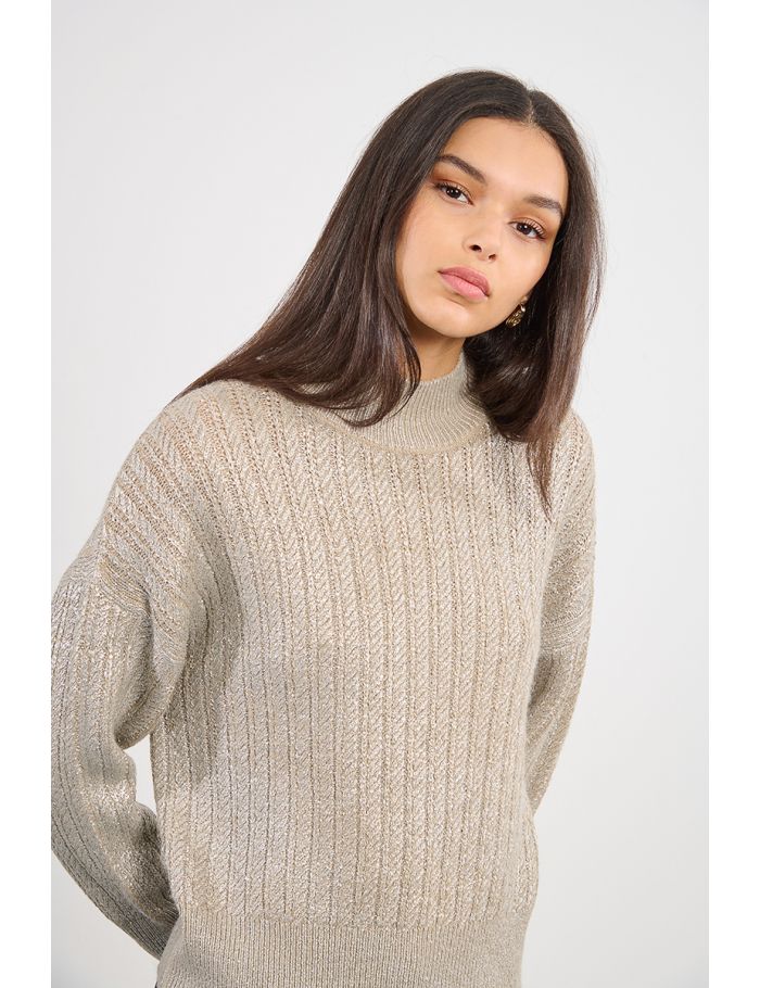 Iridescent cable knit sweater
