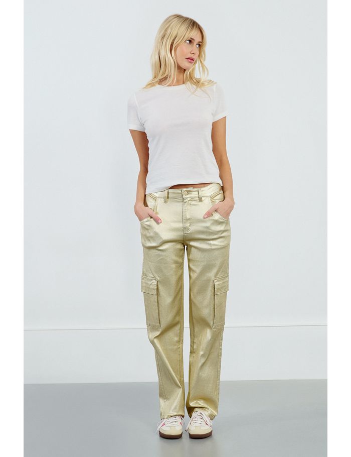 Pantalónlargo en tejido dorado