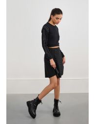 Rhinestone knit mini skirt